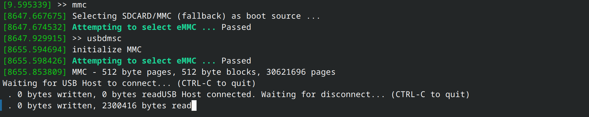 HSS commands to show eMMC as mass storage